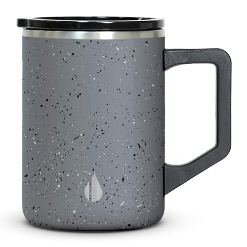 Elemental Insulated Coffee Mug - Triple-Wall Stainless Steel Summit Travel Cup for Hot and Cold Drinks - Thermal Coffee Mug with Lid and Handle for Camping, Office & Travel 16oz - Grey Speckle