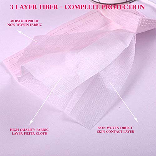Image of La' Forte Disposable 3-Layer Face Masks Thick with Elastic Ear Loop, Anti-Dust, 50, Pink