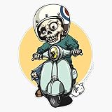 Skeleton riding Vespa Sticker Bumper Sticker Vinyl Decal 5'