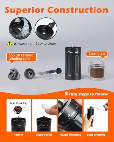 Rsoilch Manual Coffee Grinder With Ceramics Burr For Espresso,French Press,40 Adjustable Settings,Portable Hand Coffee Bean Mill For Home Use and Camping Travel,Coffee Bean Grinders With Hand Crank — view 5
