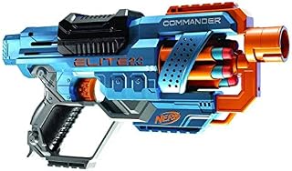 Wyrzutnia Nerf Elite 2.0 Commander RD-6, 12 oryginalnych strzałek Nerf, 6-strzałkowy magazynek obrotowy, szyny na akcesoria, miejsca mocowania lufy i kolby.