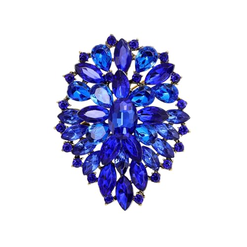 Image of Rhinestone Crystal Oval Brooch Premium Large Flower Brooch Blue /Red /Green /Gold /Silver /Purple Crystal Geometric Broochs Sparkling Lapel Pin Elegant Wedding Bridesmaid Dress Broachs Pin for Women