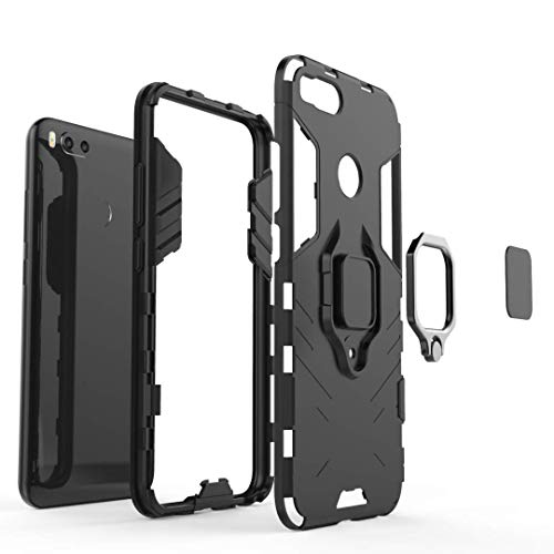 Image of WOW IMAGINE Shock Proof Back Case Mobile Cover for 1+ OnePlus 7T (Armor | Hybrid PC + TPU | Full Protection with Ring Holder Kickstand | Carbon Black)