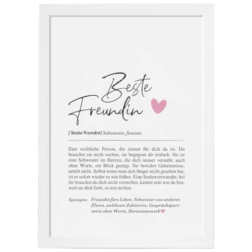 Definition Poster & Kunstdrucke Weihnachtsgeschenke Beste Freundin Geschenke |Wandbilder Wohnzimmer | Weihnachten Geschenk Beste Freundin Geburtstag | Wanddeko Deko Wohnzimmer |DINA A4 mit Rahmen
