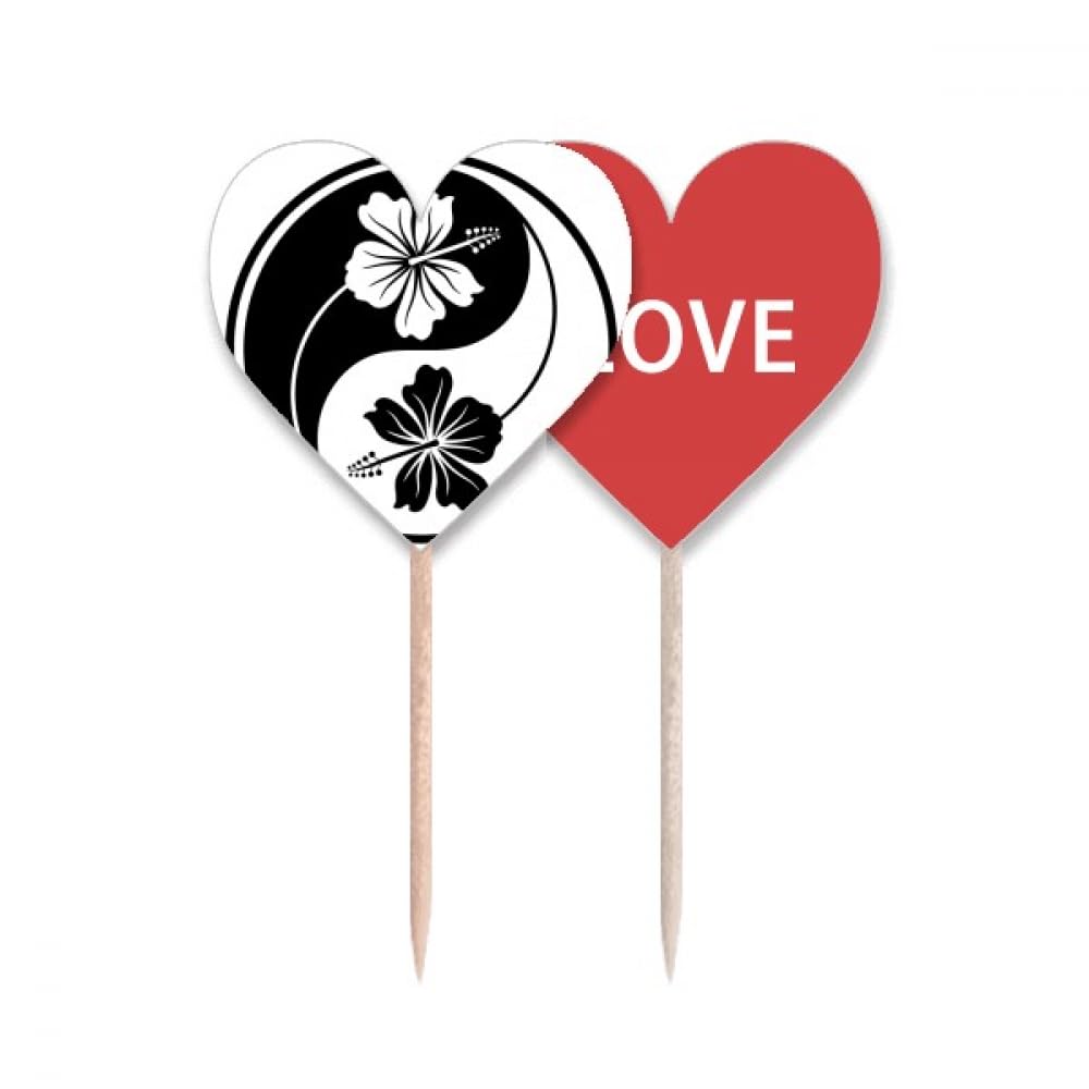 Lable Cupcake Pick Fleur Yin-Yang et Pique Décorative Amour Cœur