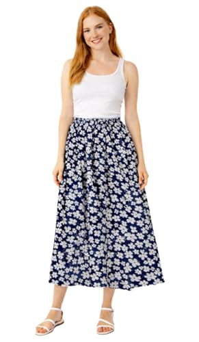 Image of L S U Women’s Floral Print Long Skirt Soft Lightweight Elasticated Waist Casual Everyday Skirt (Blue Ditsy Foral S-M)