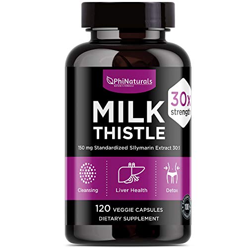 Milk Thistle 150 mg Capsules – [120 Count] Liver Cleanse Support Detox Vitamin – Extra Strength Silymarin Extract – Silybum Marianum – All Natural Immune Boost Detox Supplement – Non-GMO Made in USA