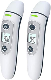 2 Pack Ear Forehead Thermometer Digital Infrared Temporal Thermometer with Fever Alarm