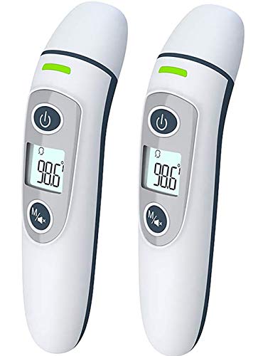 2 Pack Ear Forehead Thermometer Digital Infrared Temporal Thermometer with Fever Alarm