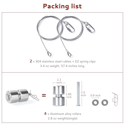 2Pcs Lift Cable Compatible with Gorilla Lift Trailer Gate Assist with EZ Spring Clips, with 4Pcs Aluminum Alloy Rollers Pins Washers, Fit for Open Utility Trailer Tailgate Ramp Lift Assist Kit - Thumbnail 5