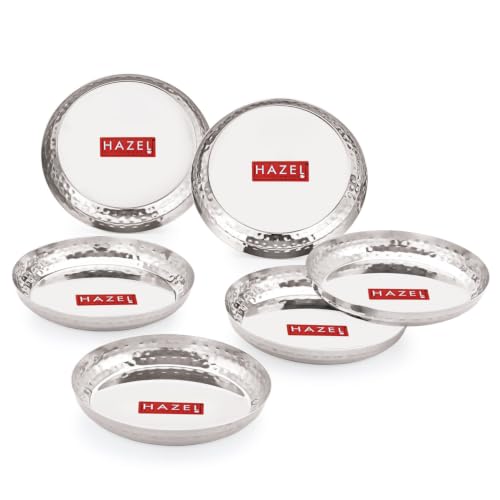 Image of HAZEL Hammered Finish Stainless Steel Serving Plate, 18cm, Set of 6 | For Snacks