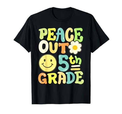 Retro Groovy Peace Out 5th Grade Fifth Grade Girls Boys T-Shirt