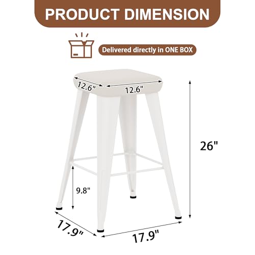 Image of Yongchuang Backless Bar Stools Set of 4, 26 inch Farmhouse PU Leather Barstools | Upholstered Counter Height Stools with Metal Legs, Modern Rustic Kitchen Island Dining Counter Stools Off-White