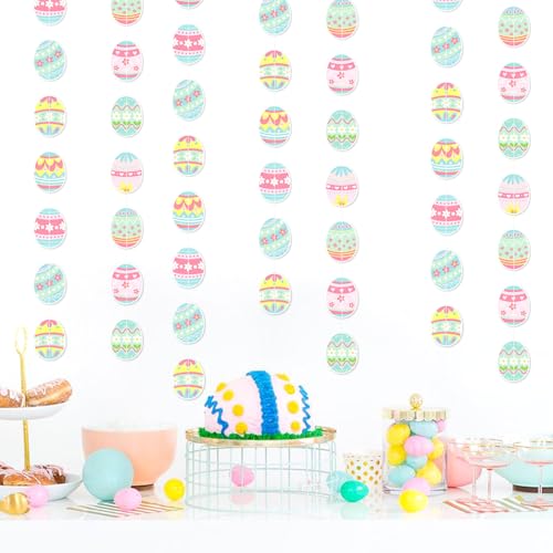 Image of Wall Hanging Decorations Easter Egg Garland - 8pcs Rainbow Easter Streamers Banner Inside Indoor Party Decoration Favors, Spring Home Classroom Office Ceiling Decor Panduola