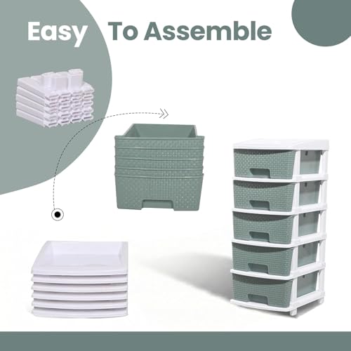 Image of Plastic Modular Drawer Storage Chest Of Drawers Organizer Storage Box, Large Stomo Racks For Multipurpose Anti-slip Shoes Organizers (Green, 5 Layer)