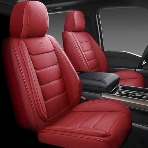 Isen-CoverAuto Full Coverage Faux Leather Car Seat Covers Full Set Automotive Seat Covers for Cars SUVs Pick-up Truck Car Seat Cushion Wine Red Seat Covers for 5 Seats