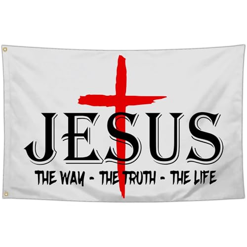 Cuiliqun Jesus The Way Truth Life Flag Christian American Jesus Flags for Outside 3x5 Ft Faith Over Fear Christian Jesus Worship Flags Outdoor House Yard Decorations Banner