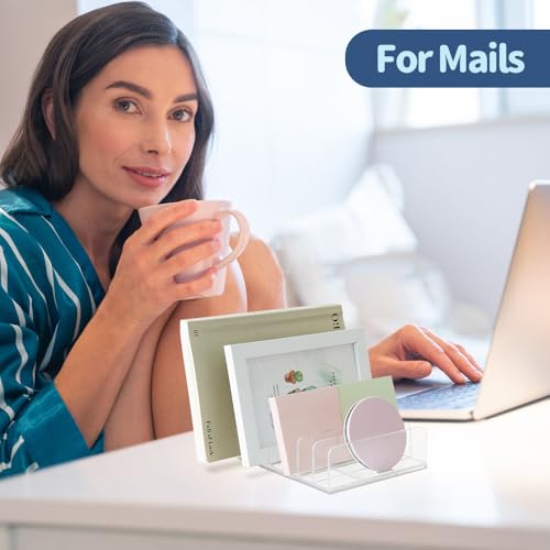 HAOTIAN-X Acryl Mail Holder, 2Pcs Clear Mail Organizer, 7 Fächer Letter Sorter, Transparent Letter Organizer Small File Holder, Umschlag vertikale Teiler für Büro, Home(17x12.5x4cm)