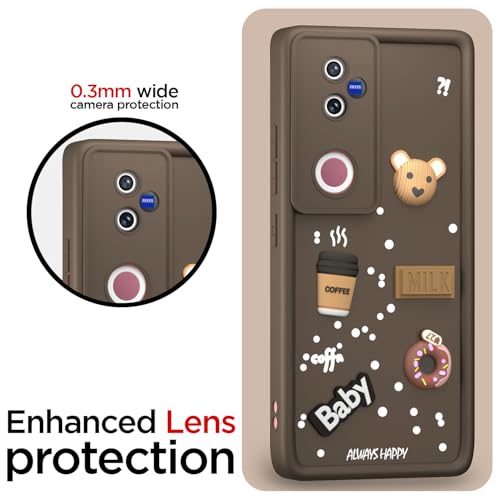 Image of Outlouders Back Cover for Vivo T4R 5G / iQoo Z10R 5G / Vivo V50 5G / V50e 5G | 3D Cartoon Cute Fun Bear | Silicone Full Body Protection Bumper Case (Brown)
