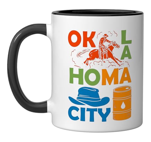 Oklahoma City Souvenir Men Cowboy Rodeo Oklahoma City Ceramic Mug, Black/White