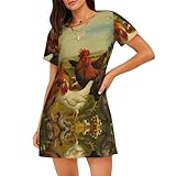 EWQrtyy Chickens And Farm - Camisa de dormir corta de poliéster para mujer, manga corta, para verano, ropa de dormir para descansar, Negro, XL