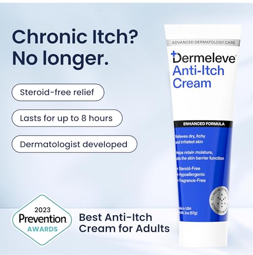 Image of Dermeleve Steroid Free Anti-Itch Cream | Extra Strength for Psoriasis, Seborrheic Dermatitis, Viral Rash, Bug Bites, Allergy, Chronic Hives, Neuropathy (Nerve) | Full Body Itch Relief | 2 oz (3 Pack)