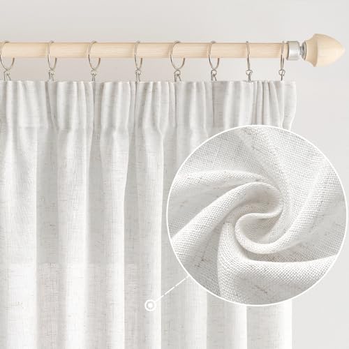 EMEMA Linen Look Modern Semi-Transparent Curtains, 2 Pack Pure White 140 x 175 cm, Kitchen, Living Room, Tab-Top Curtains