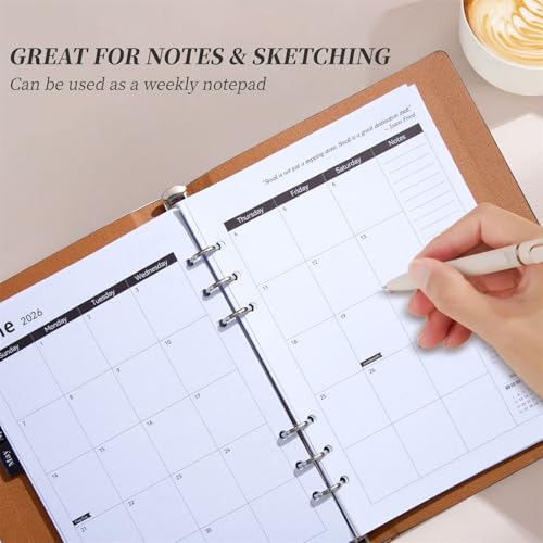 2026 Weekly Planner with Refillable 6 Rings Leather Binder Cover and Dated Pages 2026 Academic Planner for Men Women Premium PU Notebook Professional Meeting Notebook Study Creative Writing PU - Image 7