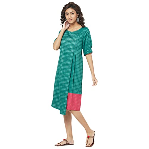 Image of Fabindia odal Printed Knee Length Dress (Light Green-10699337)