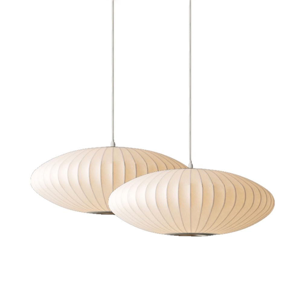 White Fabric Pendant Light Silk Warm Cocoon Hanging Lamp Single Head Lantern Flat Shape Silkworm Cocoon Chandelier for Caffe House Dining Room Showroom Hollow Suspension Lighting Chaser of Light