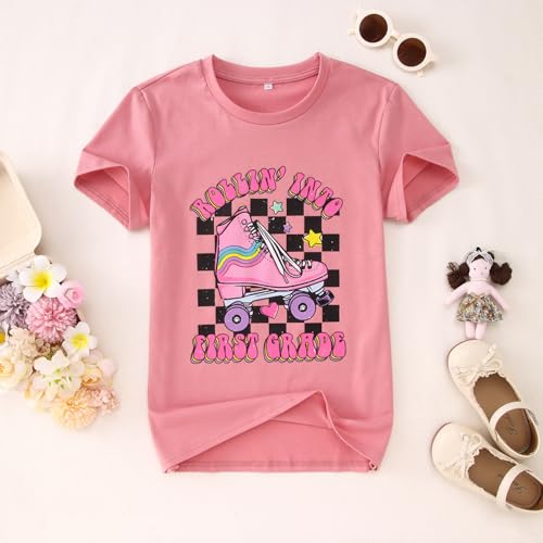 Image of SOFEON First Day of School Shirt for Girls Rollin' Into 1st /2nd /3rd Grade T-Shirt Back to School Skating Graphic Tees Tops