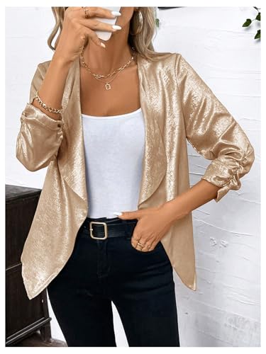 WDIRARA Women's Sequin Glitter Open Front Blazer Casual Long Sleeve Sparkl Jacket Outerwear4