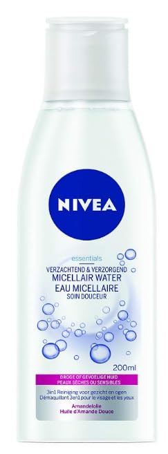 NIVEA Soothing & Caring Micellar Water Facial Cleanser for Normal to Sensitive Skin, Makeup Remover & Daily Face Cleansing Solution, 200 mL / 6.76 fl oz