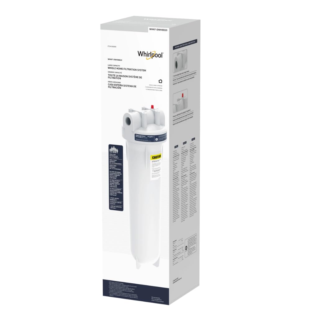 Whirlpool Carcasa de filtro de agua para toda la casa de 20 x 4.5 pulgadas, sistema certificado NSF para filtro de carbono de sedimentos, prefiltración del hogar para agua de pozo y ciudad, puerto de