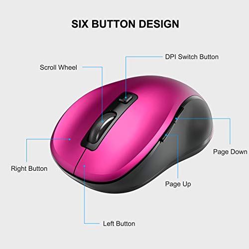 Wisfox 2.4G Wireless Mouse For Laptop, Ergonomic Computer Mouse With Usb Receiver And 3 Adjustable Levels, 6 Button Cordless Mouse Wireless Mice For Windows Mac Pc Notebook (Fuchsia) #TOP4