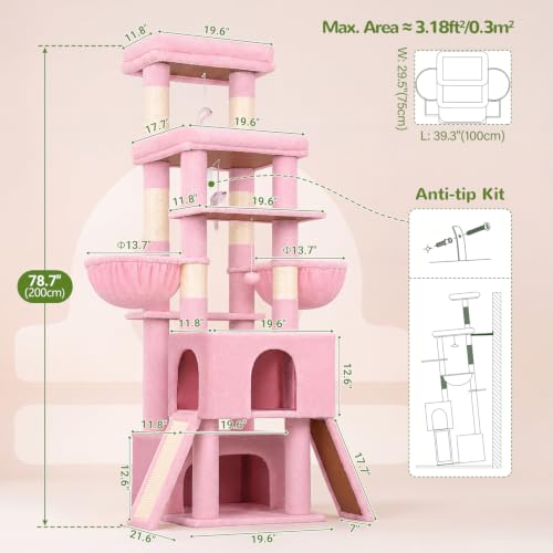 Image of Globlazer Z78 Heavy Duty Cat Tree for 20lbs Large Adult Cats, Pink