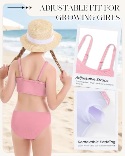 Image of Century Star Girls Ribbed 2-Piece Bikini Swimsuit - Fully Lined Modest Bathing Suit for Teens & Tweens