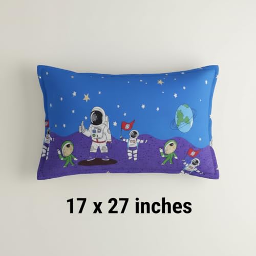 Image of Filymore Kids Single bedsheet Space and Astronaut Theme for Single Size Bed 240 TC Microfiber Soft Cartoon bedcover for Kids Room (90x60 Inches)(SkyBlue and Grey)