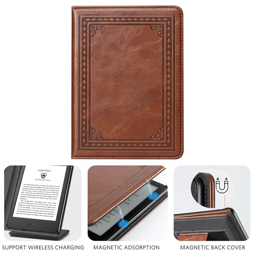 Image of CoBak Case for 6 inch E-Reader - PU Leather Smart Cover with Auto Sleep /Wake & Hand Strap, not Compatible with Kobo Clara,Vintage Brown