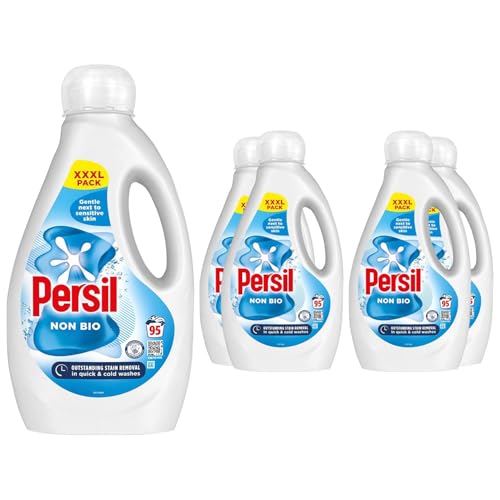 Persil XXXL Washing Liquid Detergent Outstanding Stain Removal Quick and Cold Wash Tough on Stains Gentle Next to Sensitive Skin 95 Washes, 2.565 Litre (Pack of 5, Non Bio)