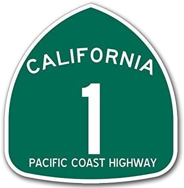 Calcomanía en forma de letrero de carretera de la costa del Pacífico de California, 1 unidad, color verde (carretera rv ca viaje) Tamaño: 4 x 4