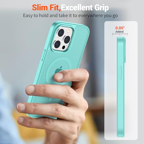 Image of SUPFINE Magnetic for iPhone 15 Pro Max Case (Compatible with MagSafe) (Military Grade Drop Protection) Slim Translucent Matte Shockproof with Anti-Fingerprint Phone Case,Blue Green