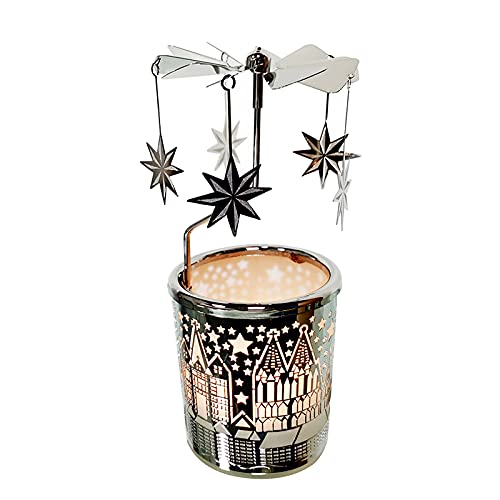 kingnero Rotary Candle Holder Metal Tea Light Carousel Star Spinning Candlestick and Home Decoration