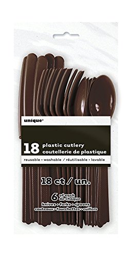 Image of Brown Plastic Silverware Set for 6 Guests (18pcs)