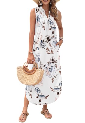 Image of AUSELILY Womens Summer Casual Maxi Dresses 2026 Sleeveless Long Beach Dresses V Neck Loose Sundresses with Side Split Pockets