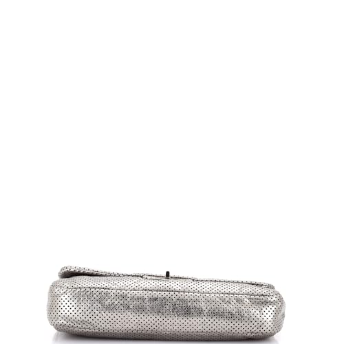 Pre-Loved Drill Flap Bag Perforated Leather Medium, Metallic4