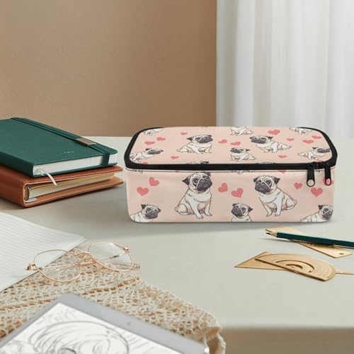 Image of Pug Dog Large Pencil Pouch for Girls Cute Pencil Case with Pen Slot Kids Pencil Bag for 3Rd 4Th Children Boys Pencil Box for Toddler Ninos Ninas Pencil Organizer Cion Purse,Pink