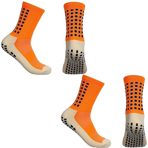 Image of Hi-Tech Performance Athletic Grip Socks for Men & Women Crew Length, Anti-Slip Rubber Grip socks for footballer, Thick Cushion Sports Socks for Running, Gym, Training