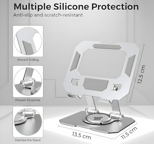 Image of Aluminium Tablet Stand Holder with 360 Rotating Base & Multi-Angle Adjustment, Universal Desk Tablet Dock for iPad Pro /Air /Mini, Samsung Galaxy Tab & All Tablets (Silver)