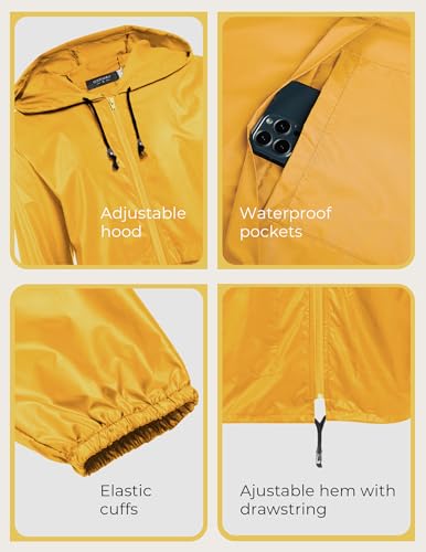 Image of COOFANDY Mens Packable Rain Jacket Lightweight Waterproof Raincoat with Hood Outdoor Rain Gear Travel Hiking Cycling